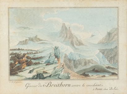 null Caspar WOLF (d'après)
Le glacier du BREITHORN 
Vue de BREITLAUWINEN
Deux gravures...