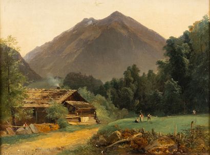 null Jules COIGNET (français, 1798- 1860)
Paysage de montagne
Huile sur toile
Signée...