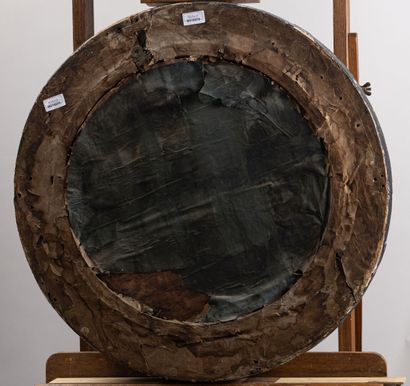 null Miroir de sorcière en bois noirci et doré 
19ème siècle
D : 67 cm 
(manques...