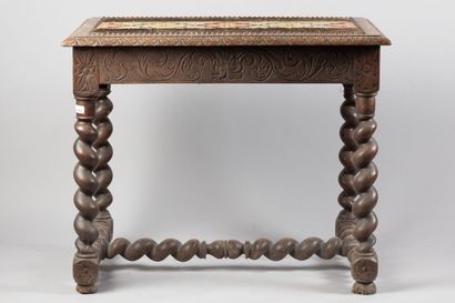 null Table à écrire 18ème siècle en bois naturel tourné, ouvrant par un tiroir en...