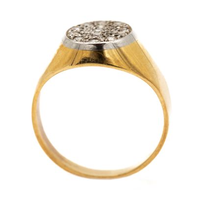 null Yellow gold ring, 18 K (750) oval plate fully set with diamonds. 
EAGLE 
Weight...