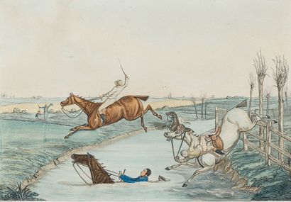 null Suite de cinq gravures anglaises illustrant des scènes de chasse à coure.
E...