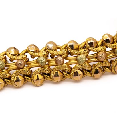 null Bracelet en or jaune, 18 K (750), maillons perlés et entrelacés. 
AIGLE 
Poids...