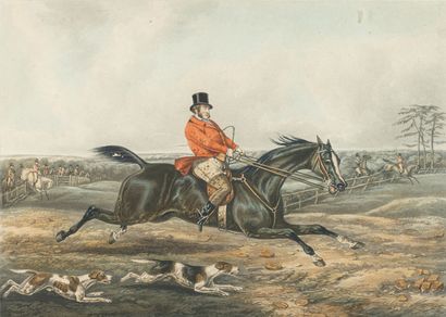 null Suite de cinq gravures anglaises illustrant des scènes de chasse à coure.
E...