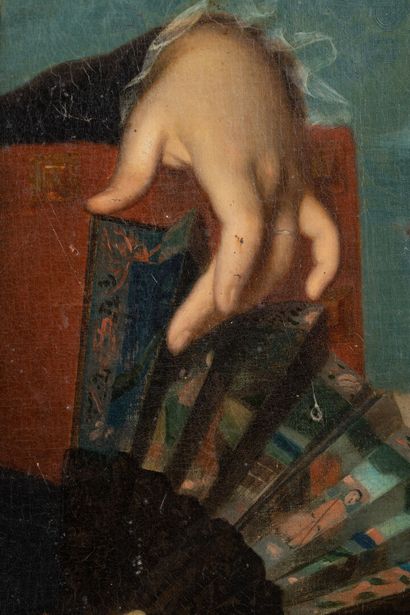 null Auguste DE LA BRÉLY (1838-1906)
Portrait de femme à l éventail et robe noir
Huile...