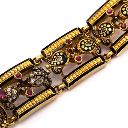 null JULES FOSSIN Bracelet articulé en or jaune 18 K (750) à six maillons composés...