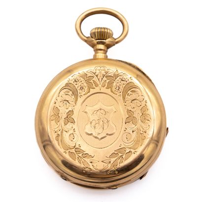 null Pocket watch in 18 K (750) yellow gold, two gold shells. Winding system. 
CHEVAL...