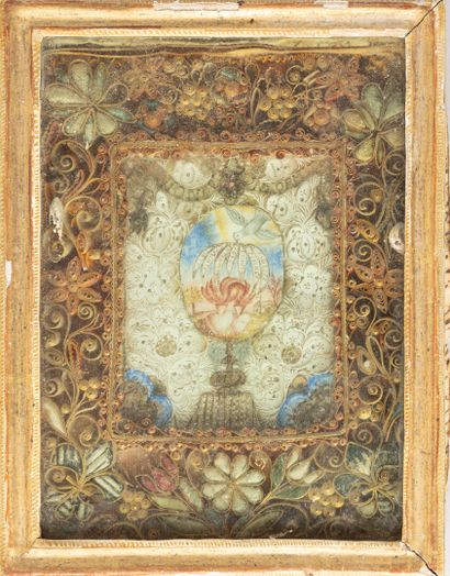 null Paperolle centered with a gouache representing the Holy Spirit warming hearts,...