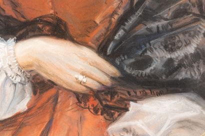 null Pastel à vue ovale représentant un portrait de dame 
Fin XIXème siècle.
78 x...