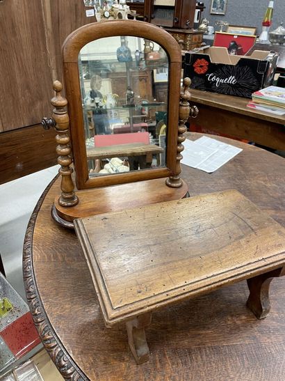 null Miroir de table en bois et petit tabouret en bois