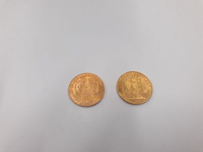 Deux pièces en or jaune 20 francs or