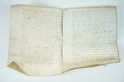 null Parchemin de 1581. 40 par 30 cm. 6 pages manuscrites et deux blanches. Très...