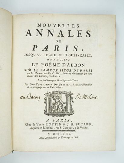 null DU PLESSIS (Toussaint) : Nouvelles annales de Paris, jusqu'au règne de Hugues...
