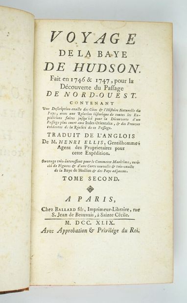 null ELLIS (Henry) : Voyage de la baye de Hudson, fait en 1746 & 1747, pour la découverte...