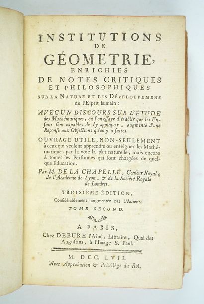 null LA CHAPELLE (Jean-Baptiste de) : Institutions de Géométrie, enrichies de notes...