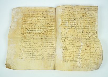 null Parchemin de 1581. 28 par 40 cm. 5 pages manuscrites, et 3 blanches. Très bon...