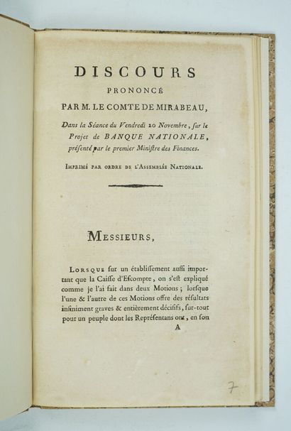 null MIRABEAU (Honoré-Gabriel Riquetti, Comte de) : Discours sur les questions monétaires,...