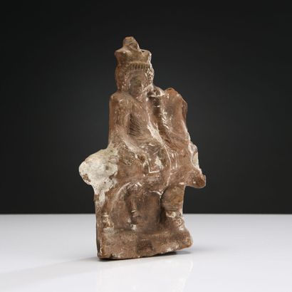 null Large statuette of Harpocrates-Horus wearing a large crown topped by the pschent...