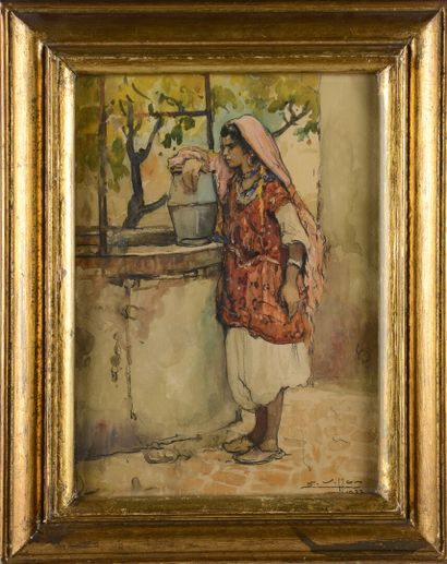 null Eugène VILLON (1879-1951).
Moorish Woman at the Well, 1923.
Watercolor on paper;
Signed...