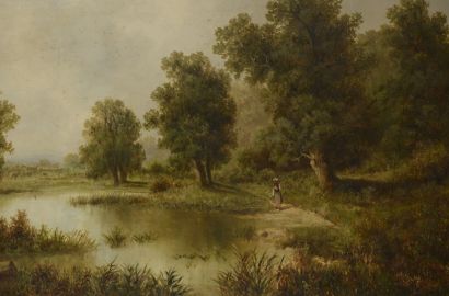 null French school XIXth century 
Landscape by the river 
125 x 72 cm 