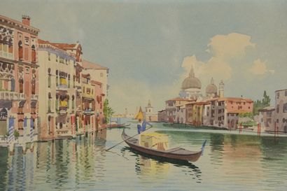 null Angelo SCARPA (XXth century).
In counterpart:
Gondolier on the Grand Canal.
Watercolor.
Signed...
