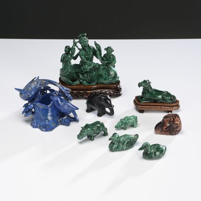 CHINA , Carved group in malachite: fishing...