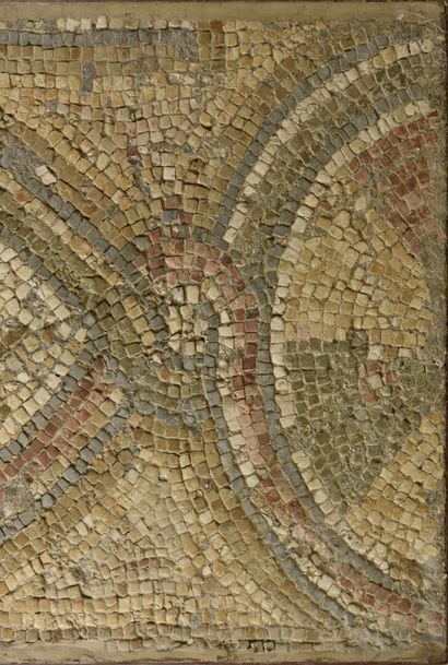 null Important fragment of mosaic decorated with a frieze decorated with a bouquet...