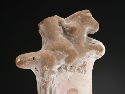 null Fragment of a statuette representing a rider on a prancing horse. He wears a...
