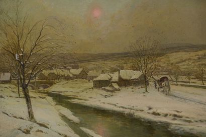 null Joseph MILLION (1861-1931).
Landscape under the snow, sun in the mist.
Oil on...