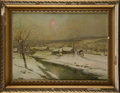 null Joseph MILLION (1861-1931).
Landscape under the snow, sun in the mist.
Oil on...