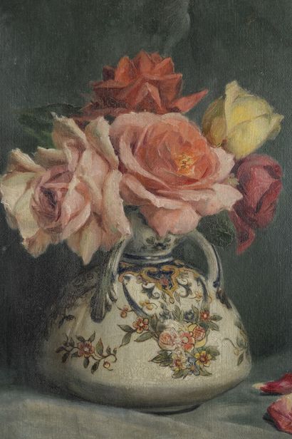 null Gaston PLOQUIN (1882-1970).
Roses.
Oil on cardboard.
Signed lower left.
42 x...
