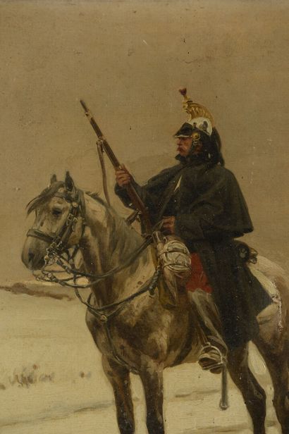 null Nicolas SICARD (1840-1920).
Cuirassier on horseback in winter.
Oil on canvas.
Signed...