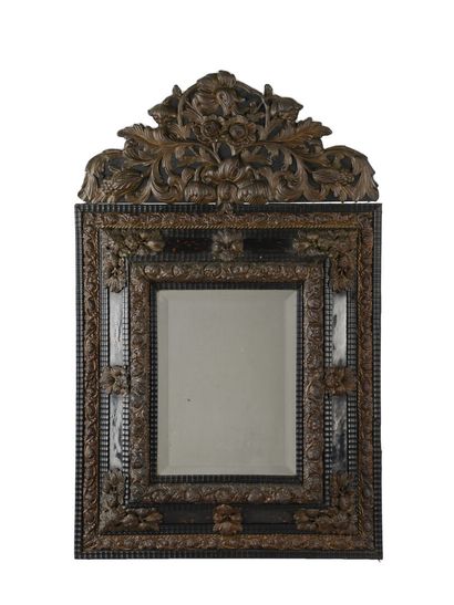 Mirror with a pediment inlaid with tortoiseshell...
