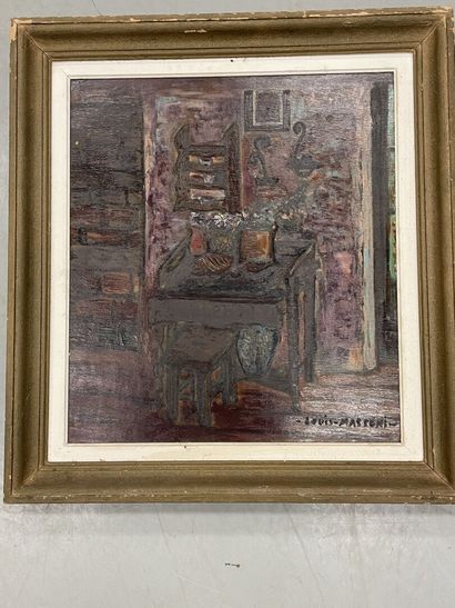 null Louis MASSONI (XXth century).
Workshop n°1.
Oil on canvas.
Signed lower right,...