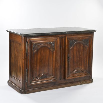 Walnut hunting sideboard, molded and carved...
