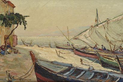null Joseph HURARD (1887-1956).
Tartanes in Martigues.
Oil on panel.
Signed lower...
