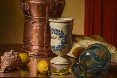 null René CHANCRIN (1911-1981)
Still life with a medicine jar
Oil on canvas
Signed...