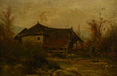 null School from Lyon at the end of the XIXth century.
Farm in autumn.
Oil on canvas.
Inscription...