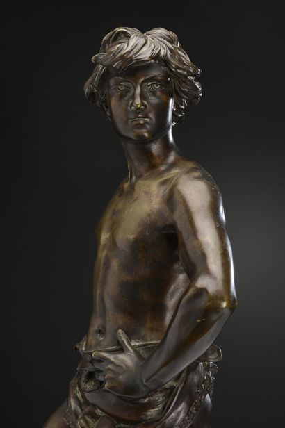 null Adrien GAUDEZ (1845-1902)
David 
Epreuve en bronze patiné, signé, socle tournant...