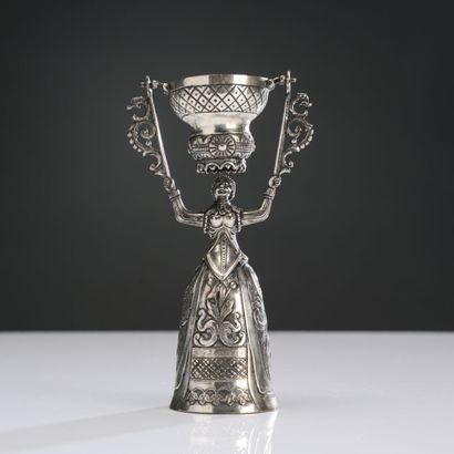Cup with the damsel, in silver with repoussé...