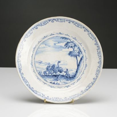 Earthenware plate decorated with an ostrich...