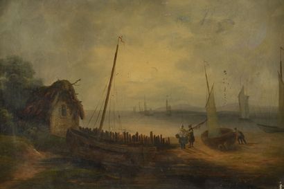 null DAGNY (French school of the XIX -th century).
Pair of fishermen landscapes.
Oil...