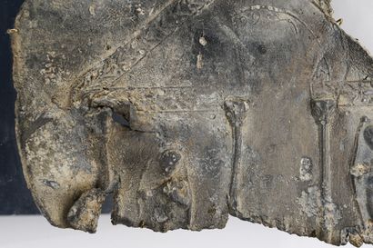 null Fragment of a sarcophagus representing a temple with a triangular pediment decorated...