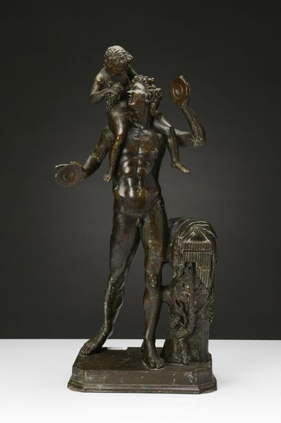 null Bronze after the Antique 
BACCHUS child and pan, 
Nice proof in patinated bronze...