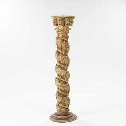 Gilded wood salomonic column carved with...