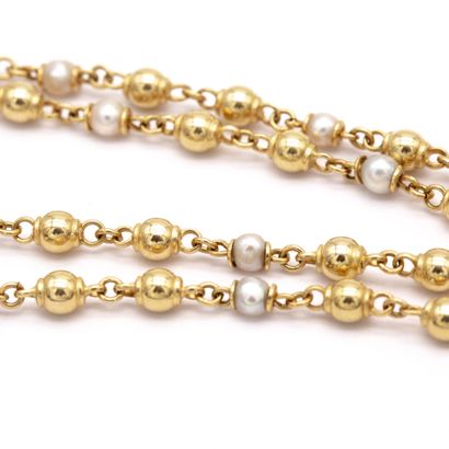 null Tour de cou en or jaune (750) 18K suite de perles d'or alternées de perles de...