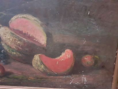 null Nature morte au melon 
Huile sur carton 
Signée en bas à droite 
35 x 56 cm...