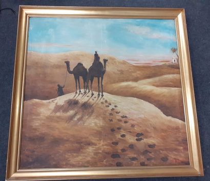 null Marche dans le désert 
Huile sur toile 
Signée en bas à droite 
81 x 84 cm 
Accident...