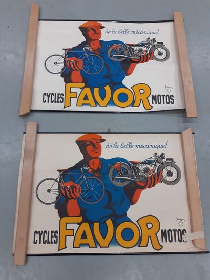 null FAVOR Cycles et motos, deux affichettes de garage lithographiées
39 x 60 cm