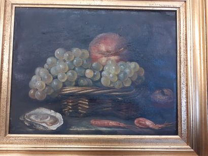 null Nature morte aux fruits et aux huites 
Huile sur toile 
26 x 34 cm 
Cadre en...